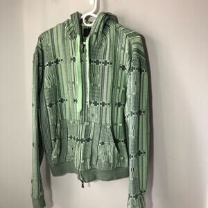 RSVP mint green black heavy cotton aztec full zip hoodie sweatshirt mens L